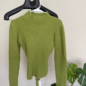 Olive Green Ribbed Long Sleeve Top
